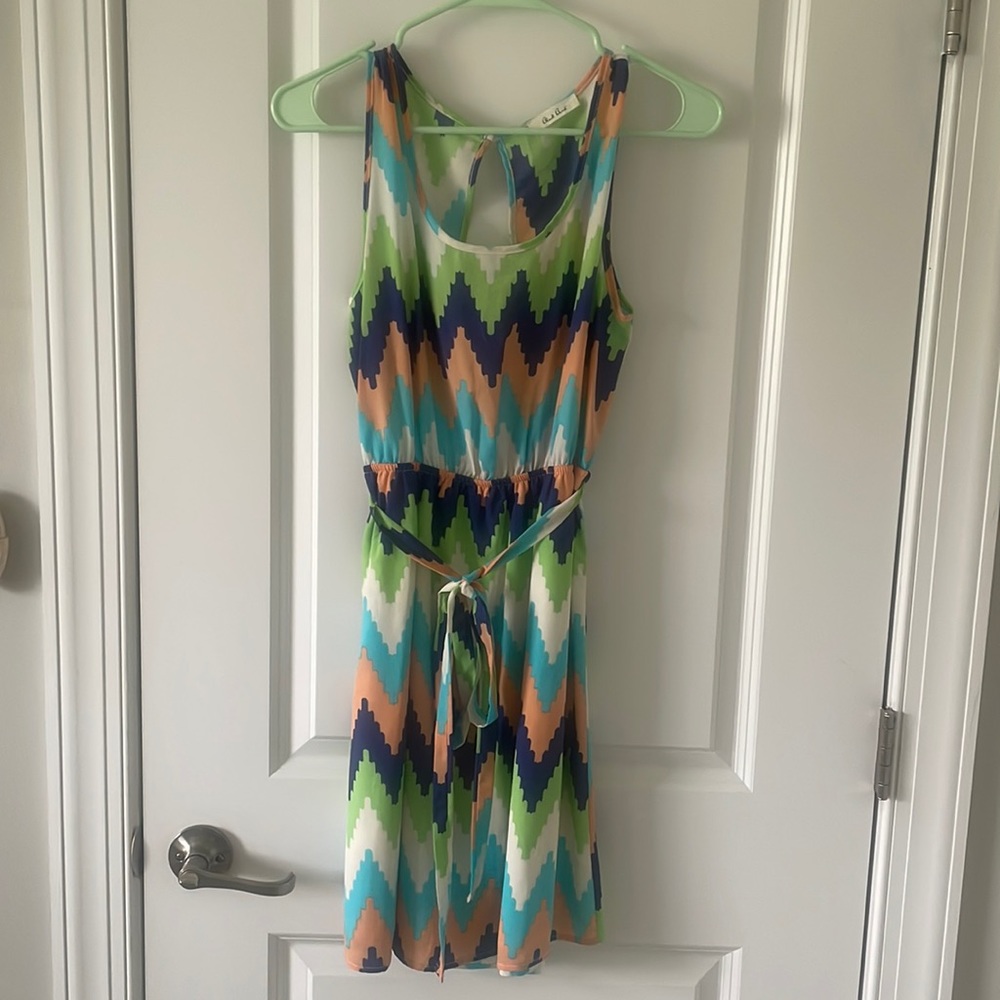 Black Bead Tank Top Waist Defined Dress with Tie